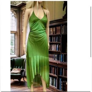 Green Vintage 90s Ombré Sparkly High Low Halter Prom Dress